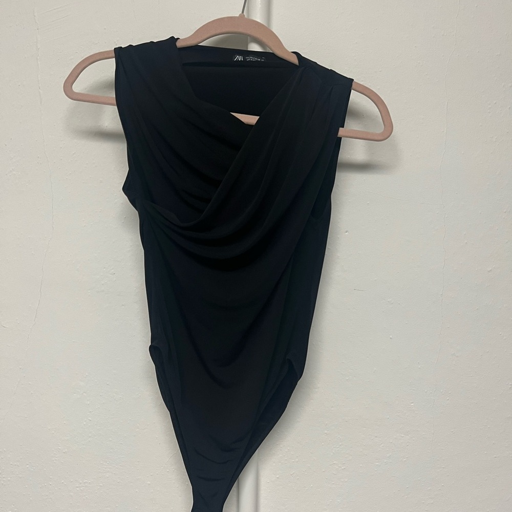 Zara Black Draped Bodysuit